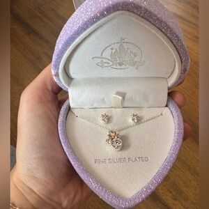 Disney Parks Valentines Day Fine Silver and Rose Gold Necklace Set